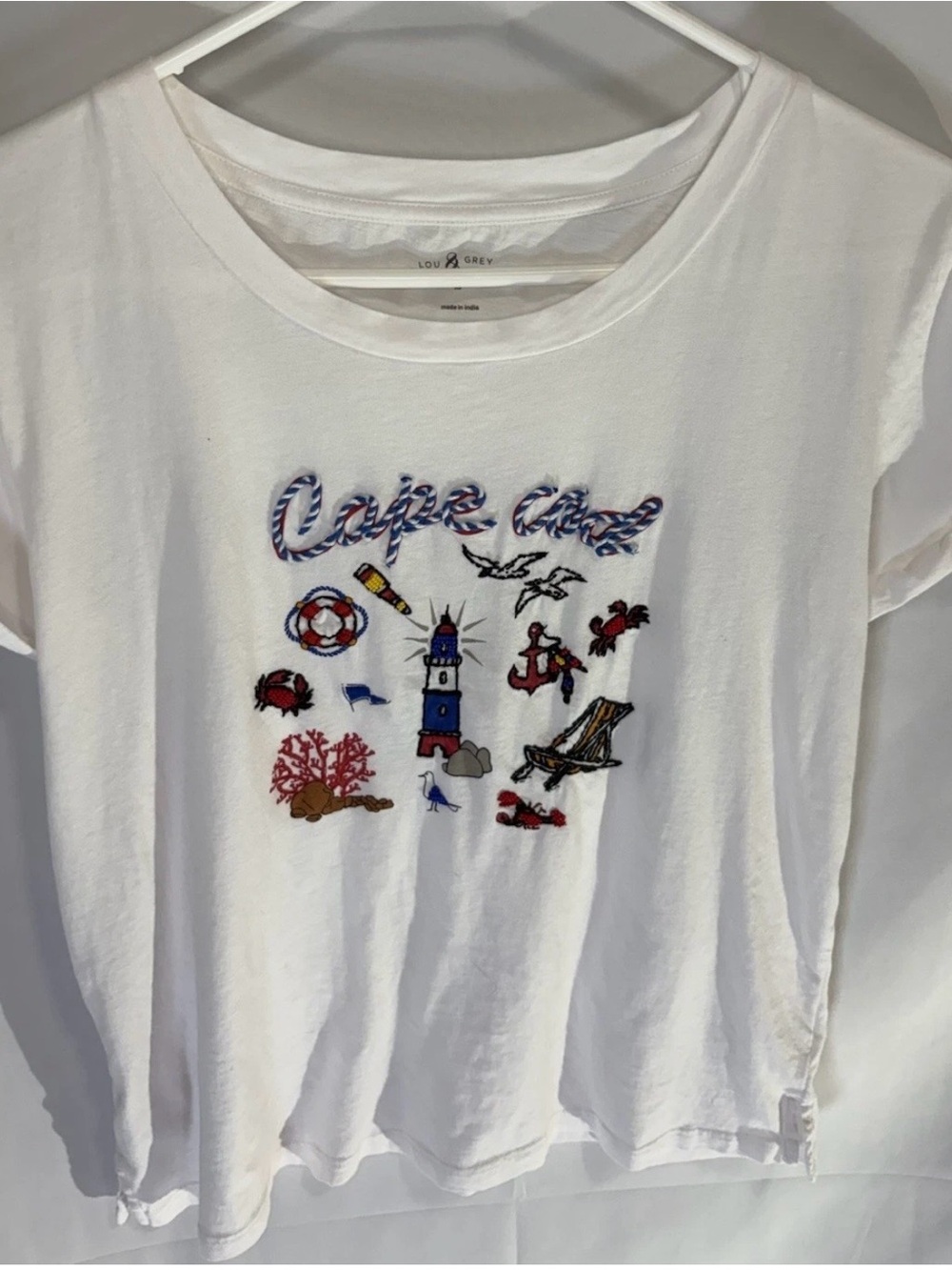 Lou & Grey Women's T Shirt Cape Cod Patriotic Americana Light House Beach Sz